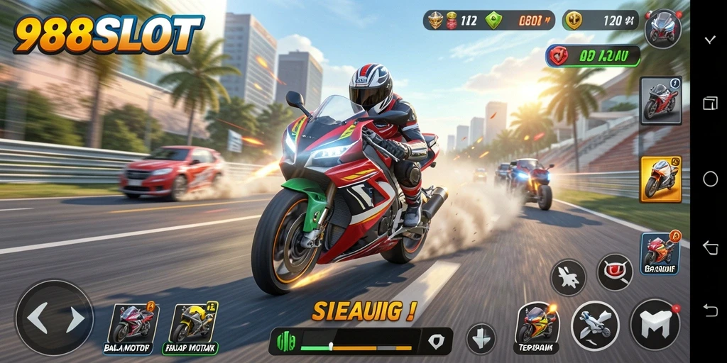 Gameplay seru dalam balapan motor yang mendebarkan di 988SLOT.