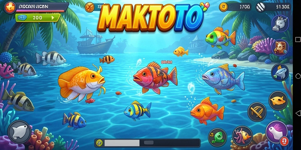 Screenshot gameplay MAKTOTO menunjukkan aksi seru tembak ikan.