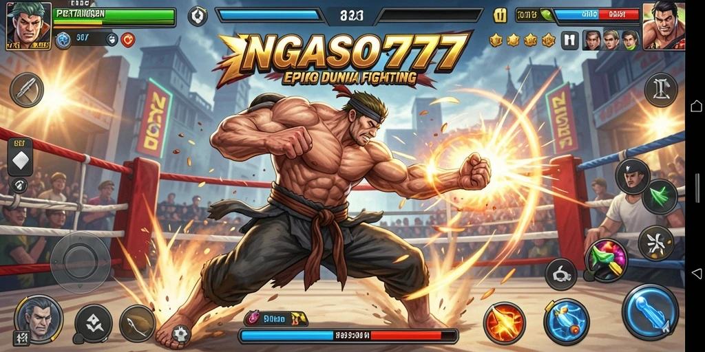 Screenshot gameplay NGASO77 menampilkan pertarungan karakter yang mendebarkan.