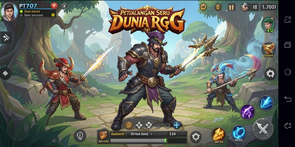 Screenshot PT707 menunjukkan pertempuran mendebarkan dalam dunia RPG yang luas.